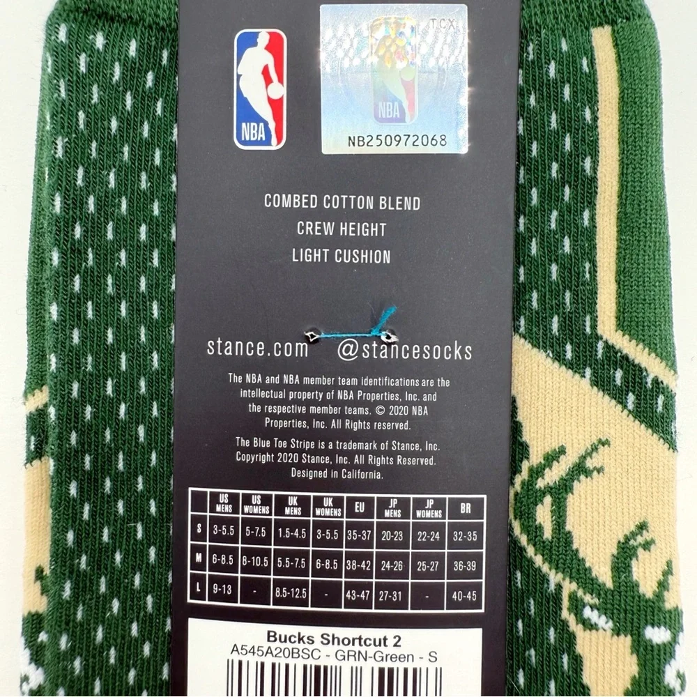 Stance Milwaukee Bucks Shortcut Crew Socks NBA Basketball Small Mens Womens Kids